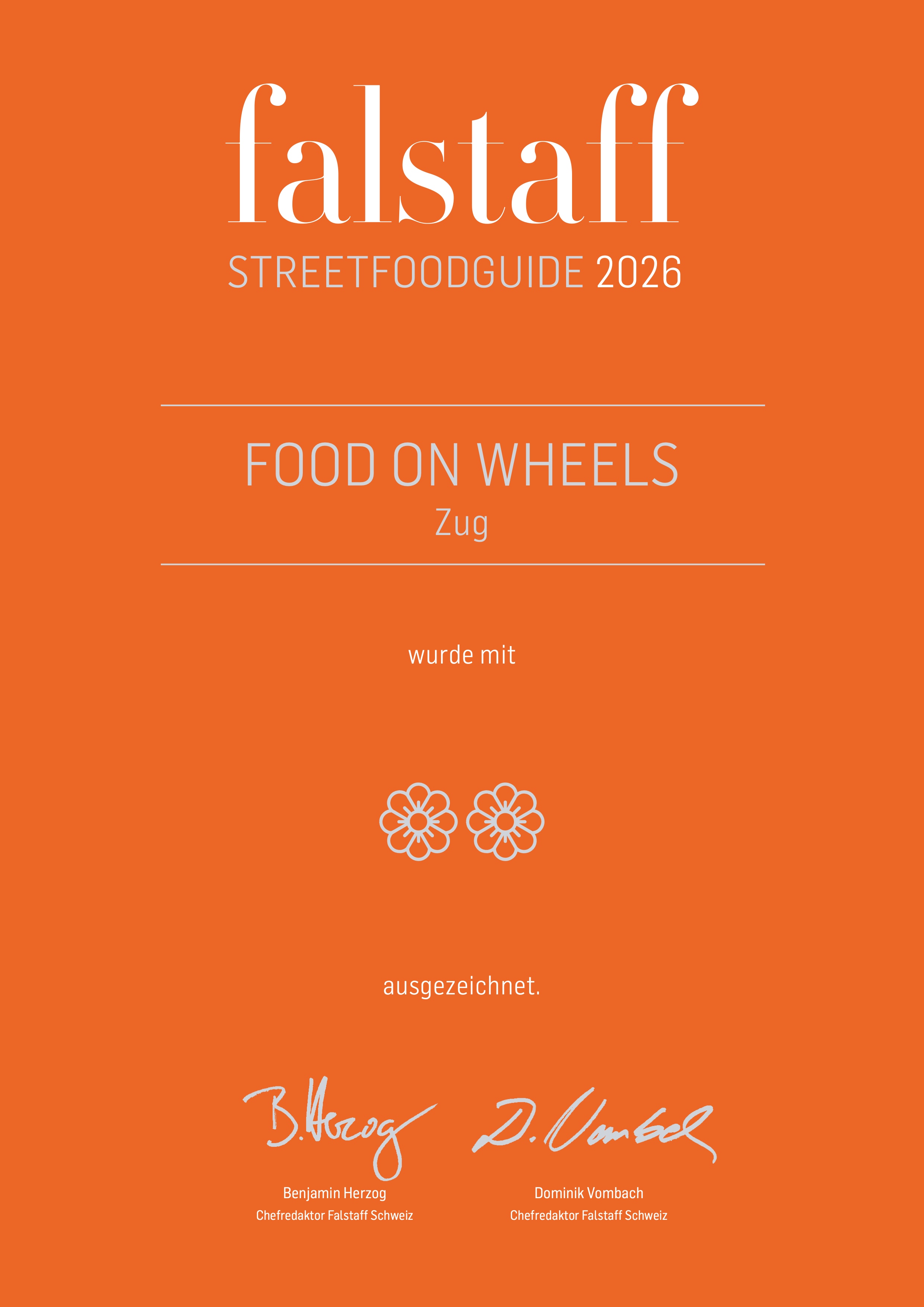 Falstaff Streetfood Guide Zertifikat mit 89 Punkten für Food on Wheels, 2026