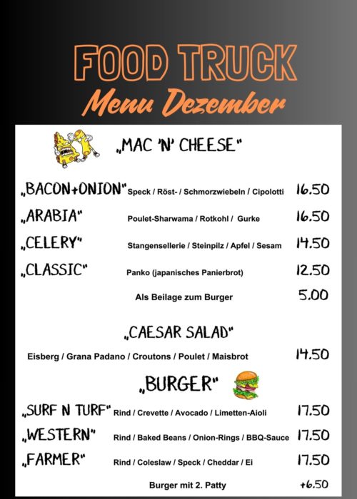 Speisekarte Dezember